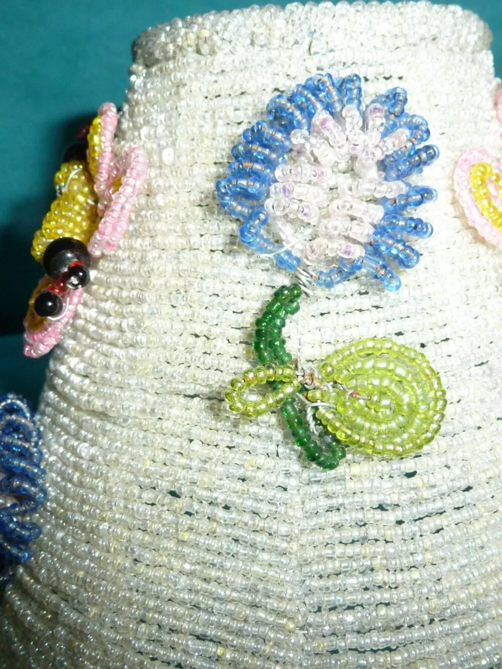 Vintage Seed Beaded 3D Floral Lamp Shade handmade wire metal Ornate